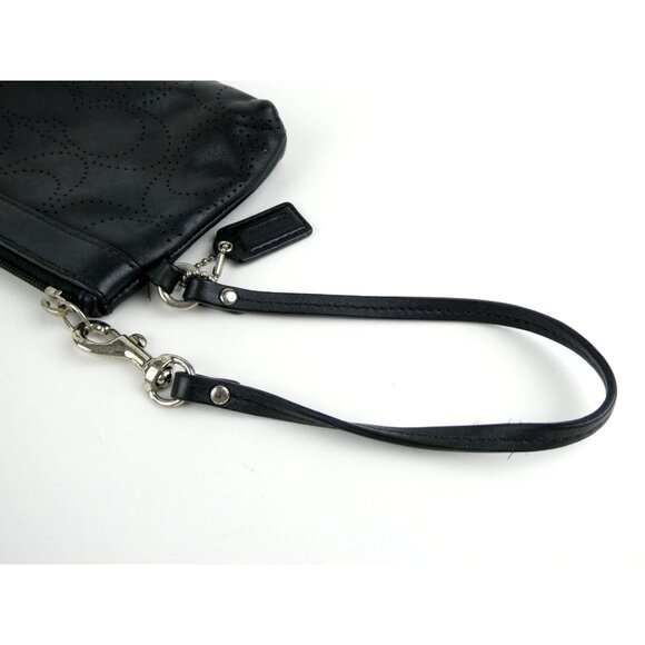 Coach Signature Perforated Dark Gray Leather Wristlet - Picture 7 of 12